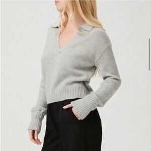 Paige Maxie v neck polo collared sweater cashmere heather grey gray medium